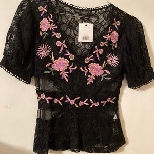 Topshop floral embroidered lace top NWT